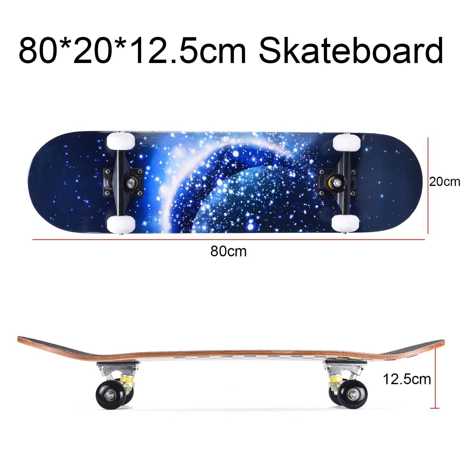 ERNAN Skateboard Completo per Principianti. Skateboard completo professionale da 31 * 8 pollici. Double Kick Deck Concavo con 7 strati per adulto, ragazzi, ragazze.