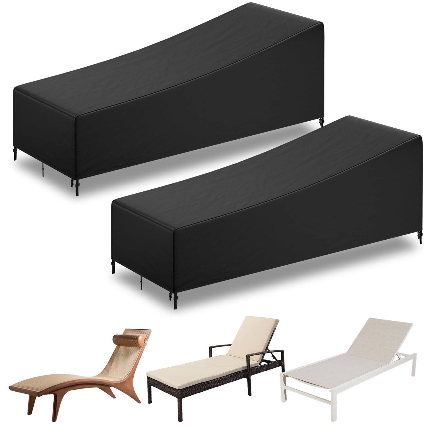 Lot de 2 housses de protection pour chaise longue de jardin - 200 x 75 x 40/70 cm - Oxford 420D - Imperméable - Coupe-vent - Avec 4 boucles et cordon de serrage - Résistant aux UV - Pour