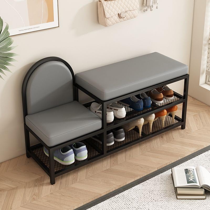 Banc de rangement chaussures métal 2 niveaux pour entrée et salon design