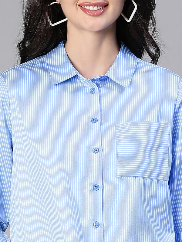 Image of oxolloxo Women Soild Collared with Chect Pocket Cotton Shirt