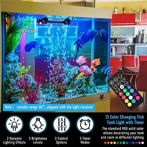Dreyoo 2 Pack Rgb Aquarium Light For Plants Fish, Day And Night Mode Timing 5 Brightness Color Changing Underwater Fish Tank Light, 13 Colors Hidden Led Light With Remote Controller, 7 Inch #TOP3