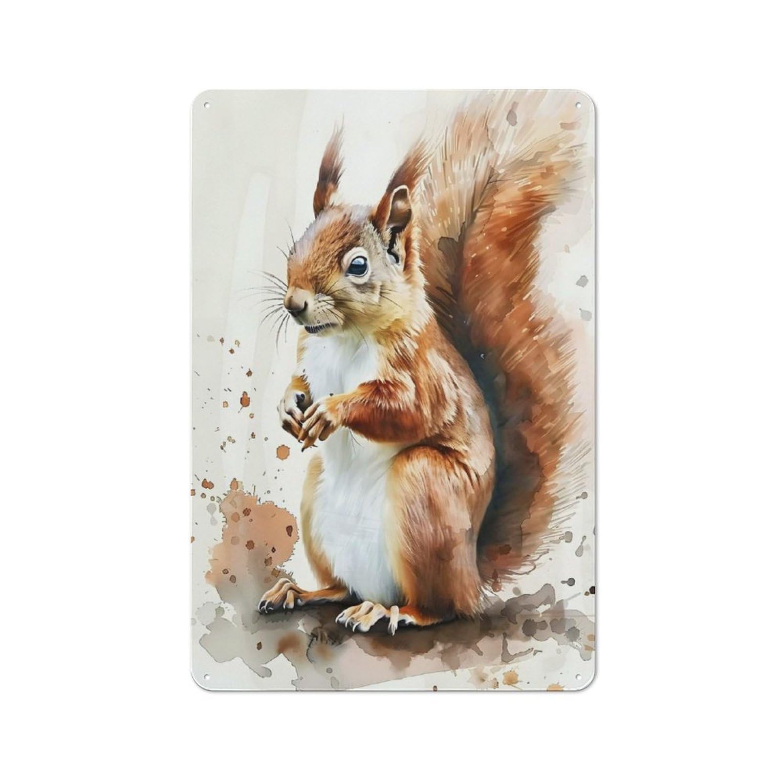 Junmoney Style-7 Red Squirrel Watercolor Vintage Tin Sign 30X20cm For Studio Or Craft Room, Suited To Creative-Space Collectors