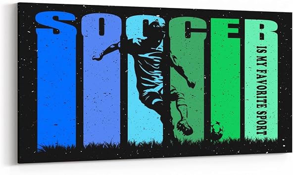 Soccer Canvas Wall Artwork Decor 38L x 19W,Football Player Silhouette Poster Pictures Wall Painting for Girls Women,Outdoor Sport Lover Canvas Wall Art