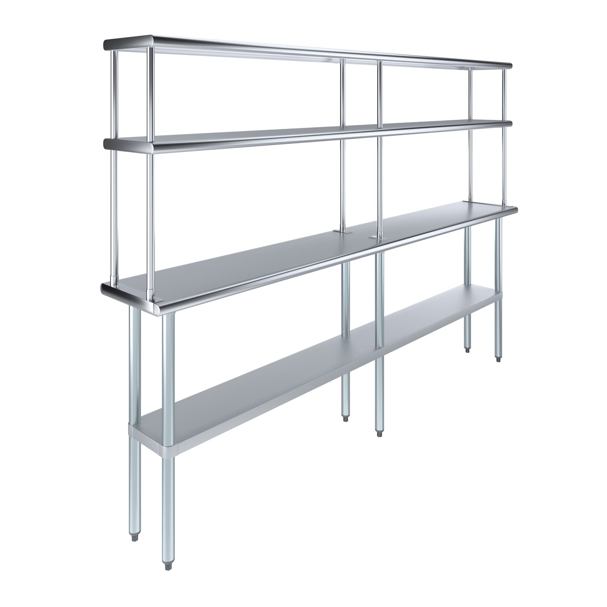 AmGood Stainless Steel Work Table with 12" Wide Double Tier Overshelf | Metal Kitchen Prep Table &amp; Shelving Combo | NSF (Stainless Steel Table with Double Overshelves, 96" Long x 14" Deep)