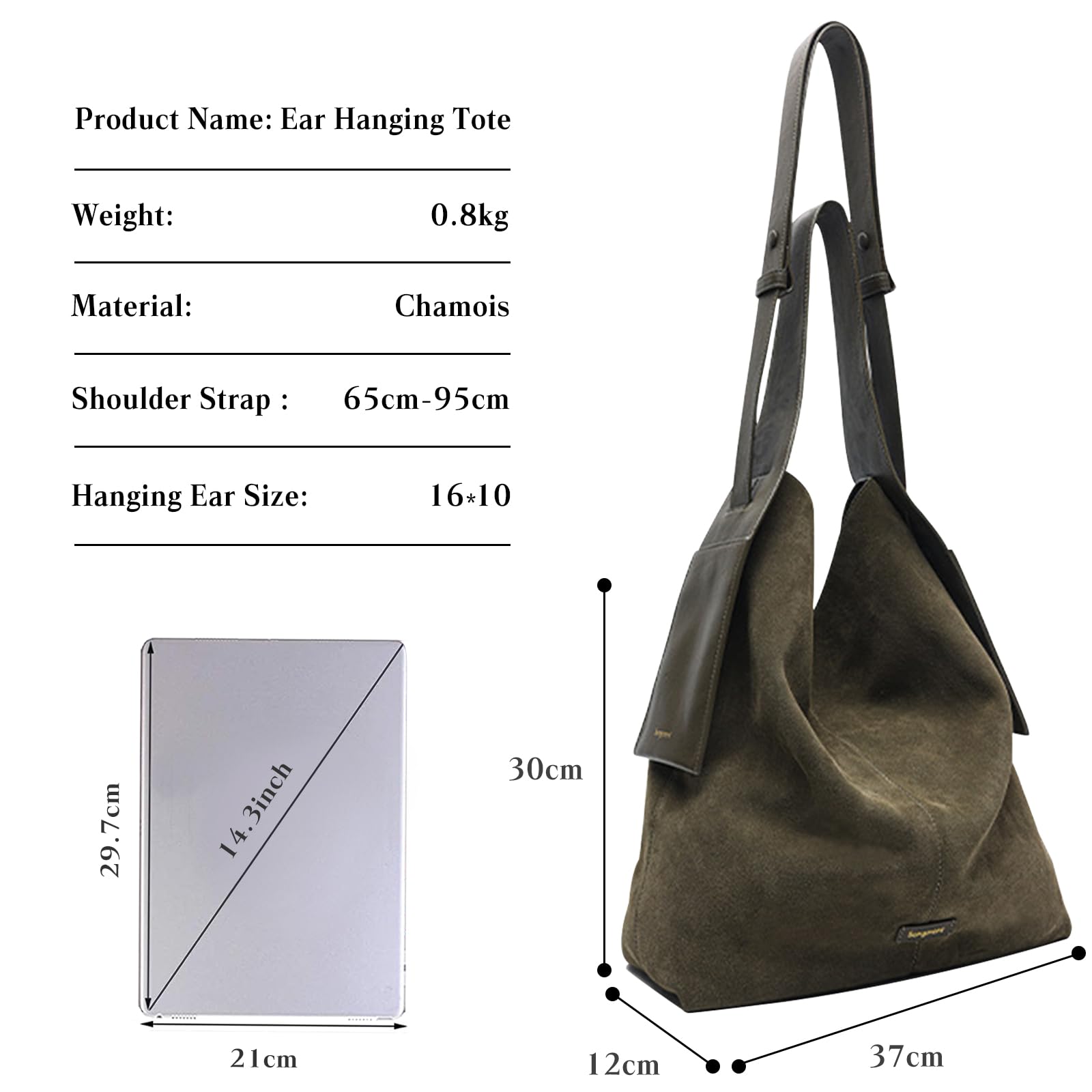 CORIOS Bolso de Mano de Ante para Mujer Otoño Invierno Bolso de Hombro Gran Bolsa Shopper Suave Bolso Tote Retro Bolso Bandolera Elegante Bolsa de Mensajero para Trabajo Viajes Compras Verde L