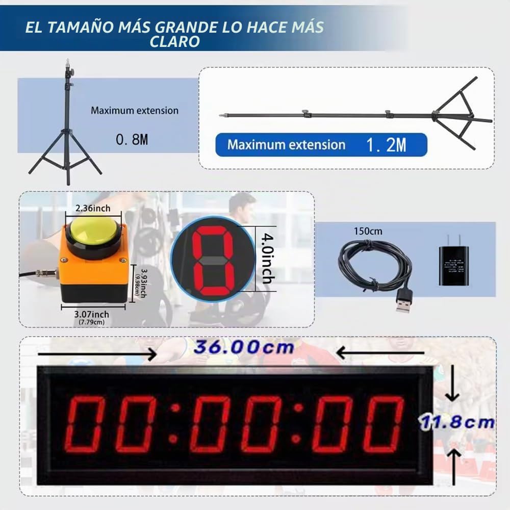 Juegos Cronómetro Gimnasio 2.3 Pulgadas con Trípode,Pantalla de 6 dígitos,Brillo Ajustable,Portátil,Brillo Ajustable de 12/24 Horas,Incl Trípode y Soporte de Pared para Cocina/Exámenes/Competición