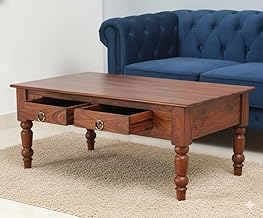MISAN Solid Sheesham Wood Coffee Table – Elegant Center Table with Two Spacious Drawers | Sturdy & Stylish Wooden Furniture for Home & Living Room (A - Dark Hony)