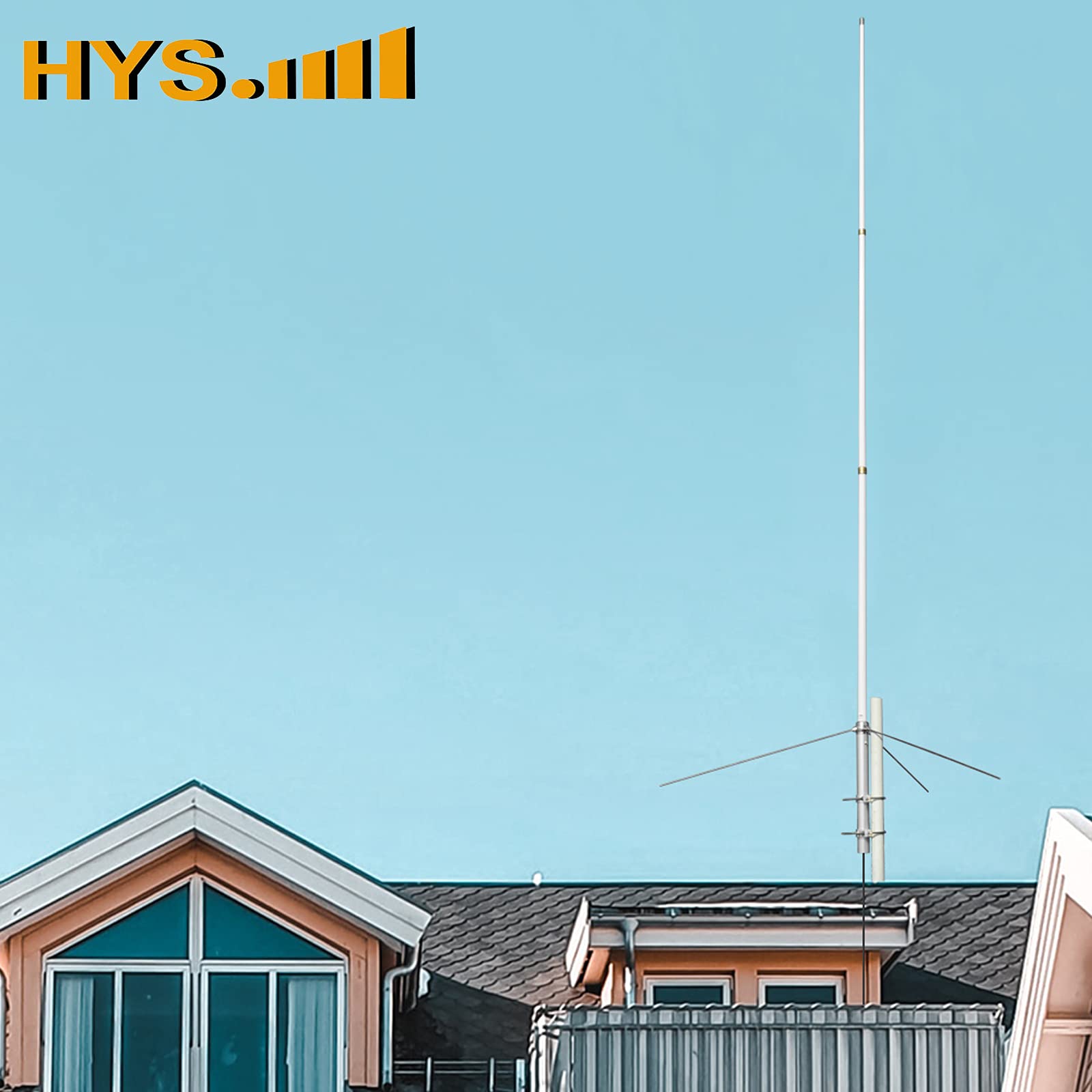 HYS Antenne extérieure 5,5/8,5 dpi double bande 2,2 m pré-réglée 144 Mhz/430 Mhz très résistante en fibre de verre 200 W avec connecteur UHF femelle (SO239)