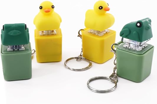 4 Pcs Croaking Frog and Quacking Duck Keyboard,Keyboard Fidget Toy Keychain,Duck Frog Fidget Clicker Keychain,for Men and Women Relief Anxiety Stress Bags Key DecorationGreen&Yellow