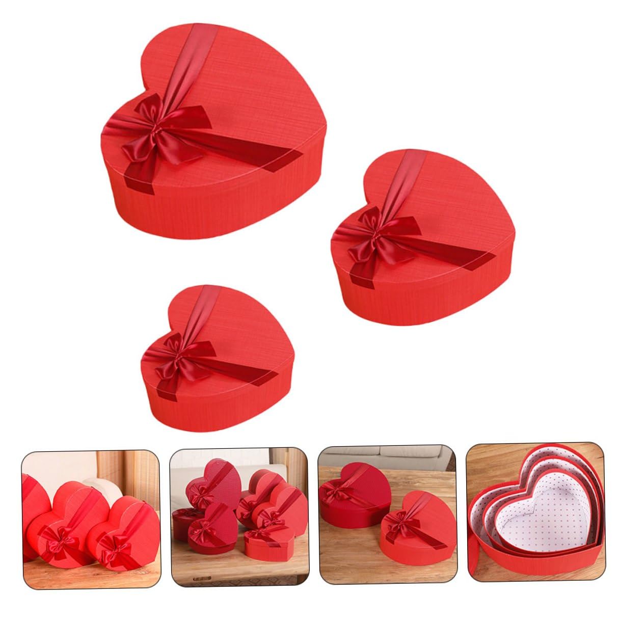 WATIIFUFU Herzförmige Geschenkbox 3 Stück mit Schleife aus Papier für Hochzeit Muttertag Valentinstag
