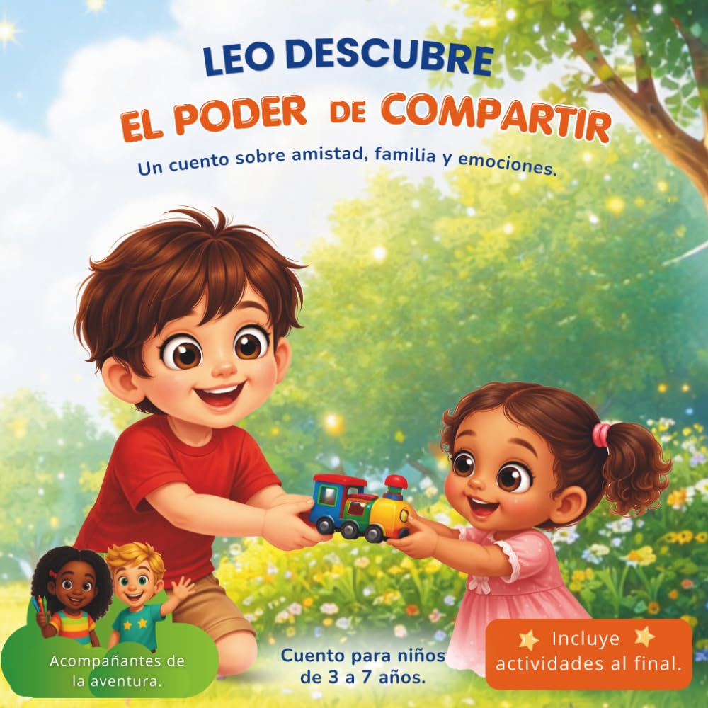 Leo Aprende a compartir: Cuento infantil interactivo sobre valores y emociones para niños de 3 a 7 años.: Cuento infantil interactivo con actividades para enseñar valores y emociones.