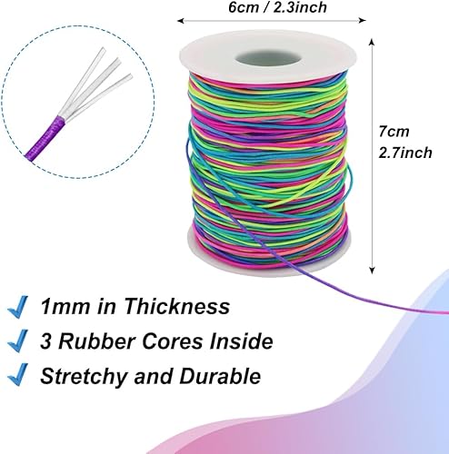 Miniatura 8 de Tenn Well Cuerda elástica de 0.039 pulgadas, 328 pies, cuerda elástica de arcoíris para pulseras, collares, fabricación de joyas, cuentas de pony y