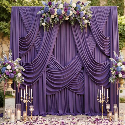 Image of 30ftx15ft Purple Backdrop Curtains for Parties, Wrinkle Free Polyester Purple Photo Backdrop Drapes 6 Panels 15 ft Long Back Drop Cloth for Wedding Birthday Photography Background Party