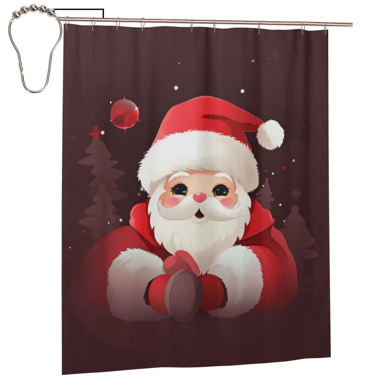 BWWHCCTI Cute Santa Claus Printed Shower Curtain With 12 Iron Hooks Opaque Quick Drying Waterproof Shower Curtains Sets For Bathroom 152x183 Cm