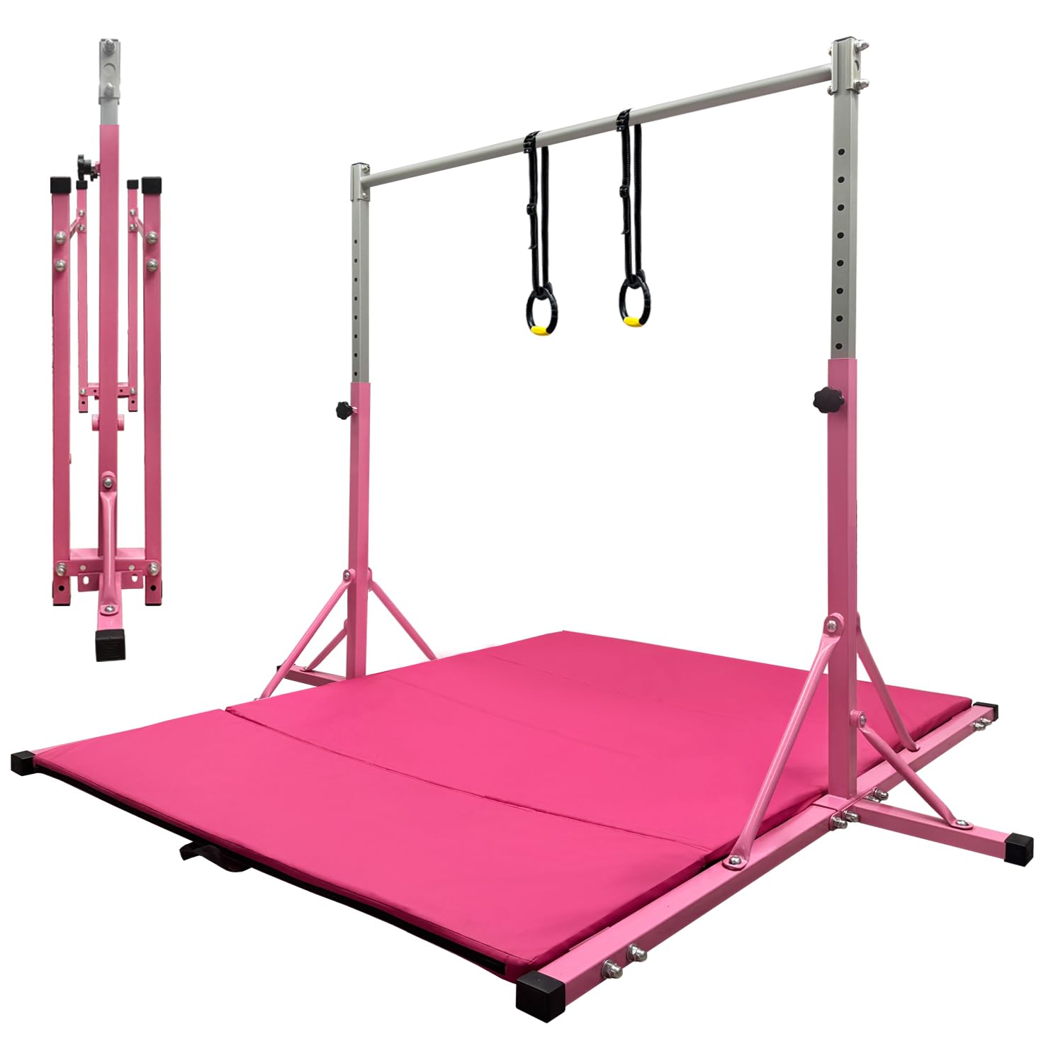 Gymnastics Bar for Kids Girls Ages 3-15 with Ring for Home Indoor Training Equipment- Steady Steel Construction, Anti-Slip, Easy to Assemble, 3' to 5' Adjustable Height