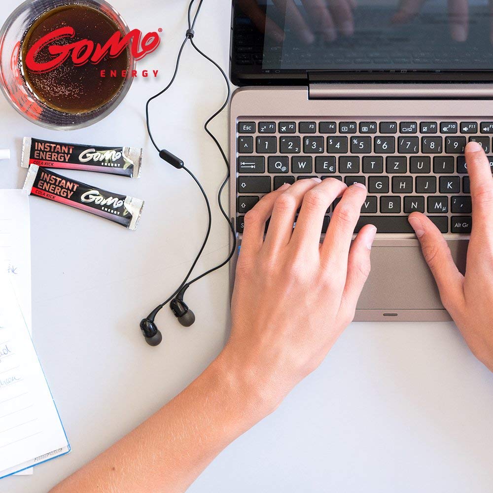 GoMo ENERGY - Polvo instantáneo de energía instantánea Cola Zero para vigilia, resistencia y concentración, bebida energética instantánea superfuerte, sin azúcar, con cafeína, vitaminas B y taurina