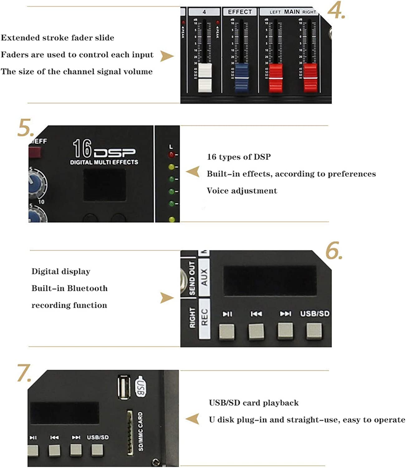 Kontrolery mikserów DJ Profesjonalny mikser audio Konsola płyty dźwiękowej 10-kanałowy kontroler DJ Mikser dźwięku Interfejs USB do nagrywania Bluetooth do transmisji na żywo