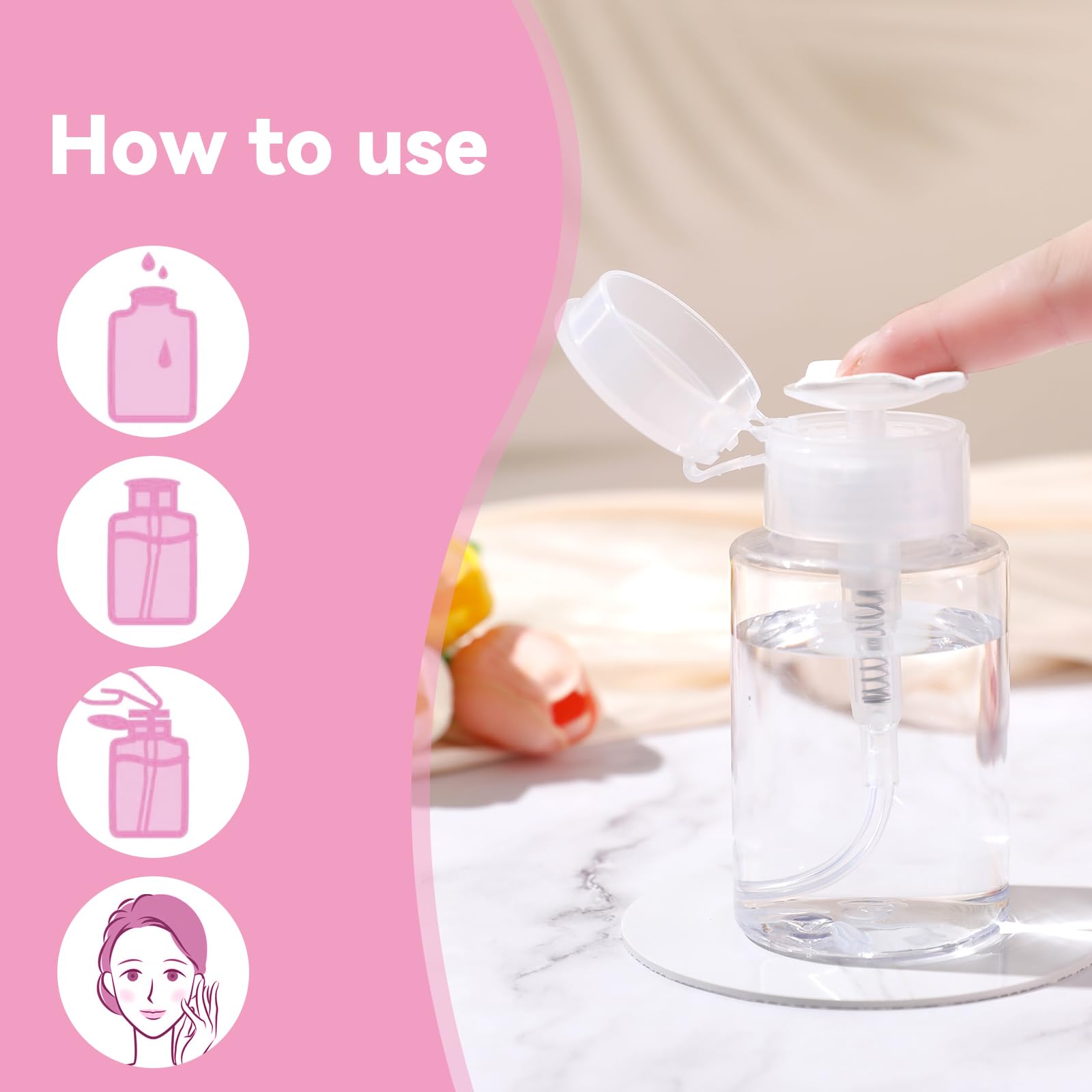 Dimeho 3 flaconi con pompa per rimuovere lo smalto, con chiusura a pressione, vuoti, con serratura, contenitori trasparenti per acetone, per alcool, tonico viso, smalto per unghie, struccante, 180 ml