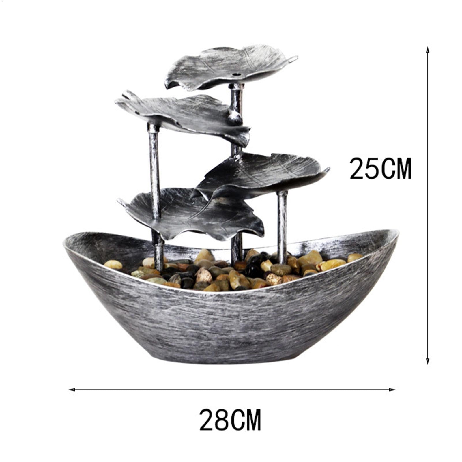 Fuente pequeña de cascada para interiores? Fuente de mesa de 4 niveles | Fuente de escritorio de relajación con bomba automática USB, luces LED, llave, decoración dorada y plateada de 10 pulgadas pa