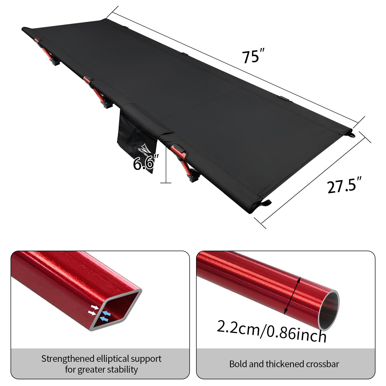 Sutekus Portable Camping Cot, Ultralight & Easy to Set Up, for Outdoor Hiking Travel Beach Mountaineering (Black)