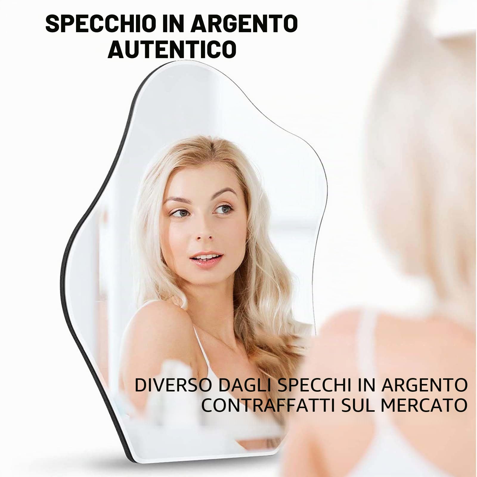 Muzilife Specchio asimmetrico da appendere, grande specchio da parete senza cornice con retro in MDF da 58x70 cm, specchio da tavolo irregolare per soggiorno, camera da letto, bagno, corridoio