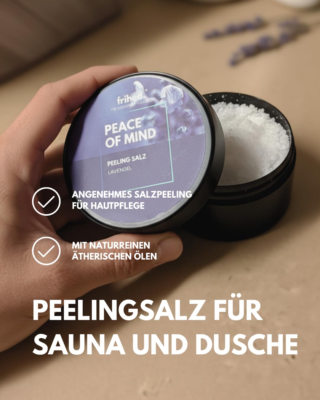 frihed.® Sauna Geschenkset Alpenruhe - mit Saunahut in Steingrau & Saunaaufguss Alpenkräuter & Peelingsalz Lavendel in Geschenkverpackung - für Männer und Frauen - Made in Lüneburg