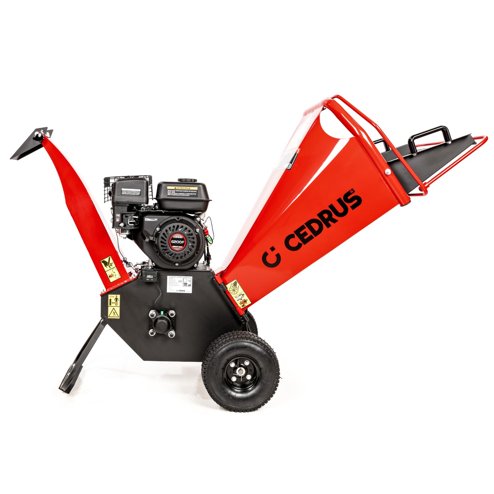 CEDRUS RB02 Broyeur de jardin à essence professionnel – Broyeur à bois et branches puissant avec moteur Loncin G200F 6,5 CV jusqu'à 100 mm de diamètre de branche mobile