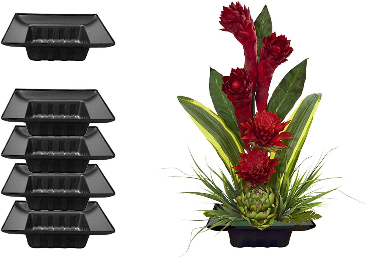 Curtis Wagner Plastics FAC-9900 Flower Arrangement Container (5-Pack) – Black, Square 5.5" x 5.5" Inside x 2.5" Depth Plastic Containers for Floral Arrangement and Wedding Centerpieces for Tables