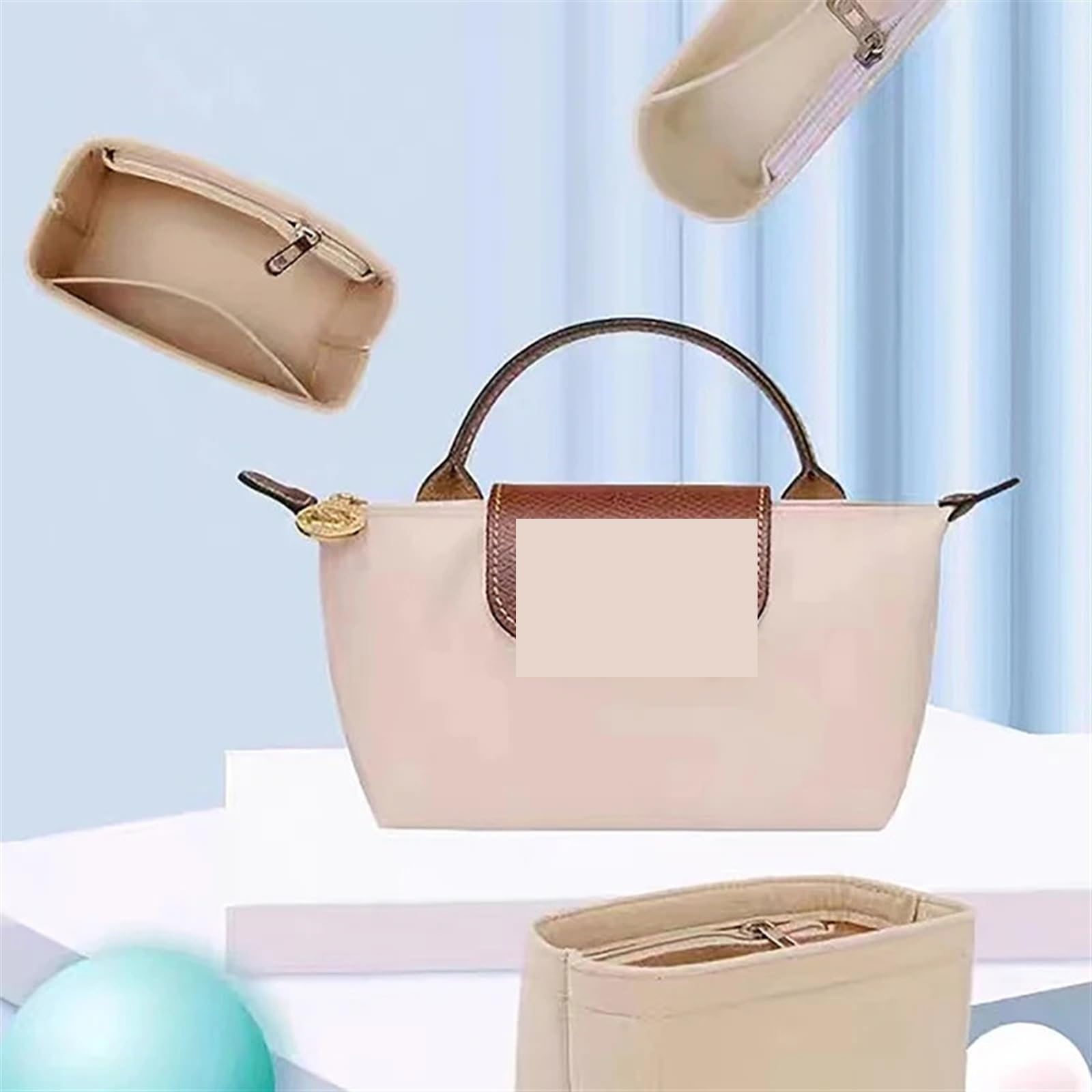 5 uds Organizador de Bolsas for Mini Bolsa de Almacenamiento, Bolsa con Forro, Bolso de Fieltro, Bolso con Forro, Bolsa de vejiga Interior de Fieltro(Brown)