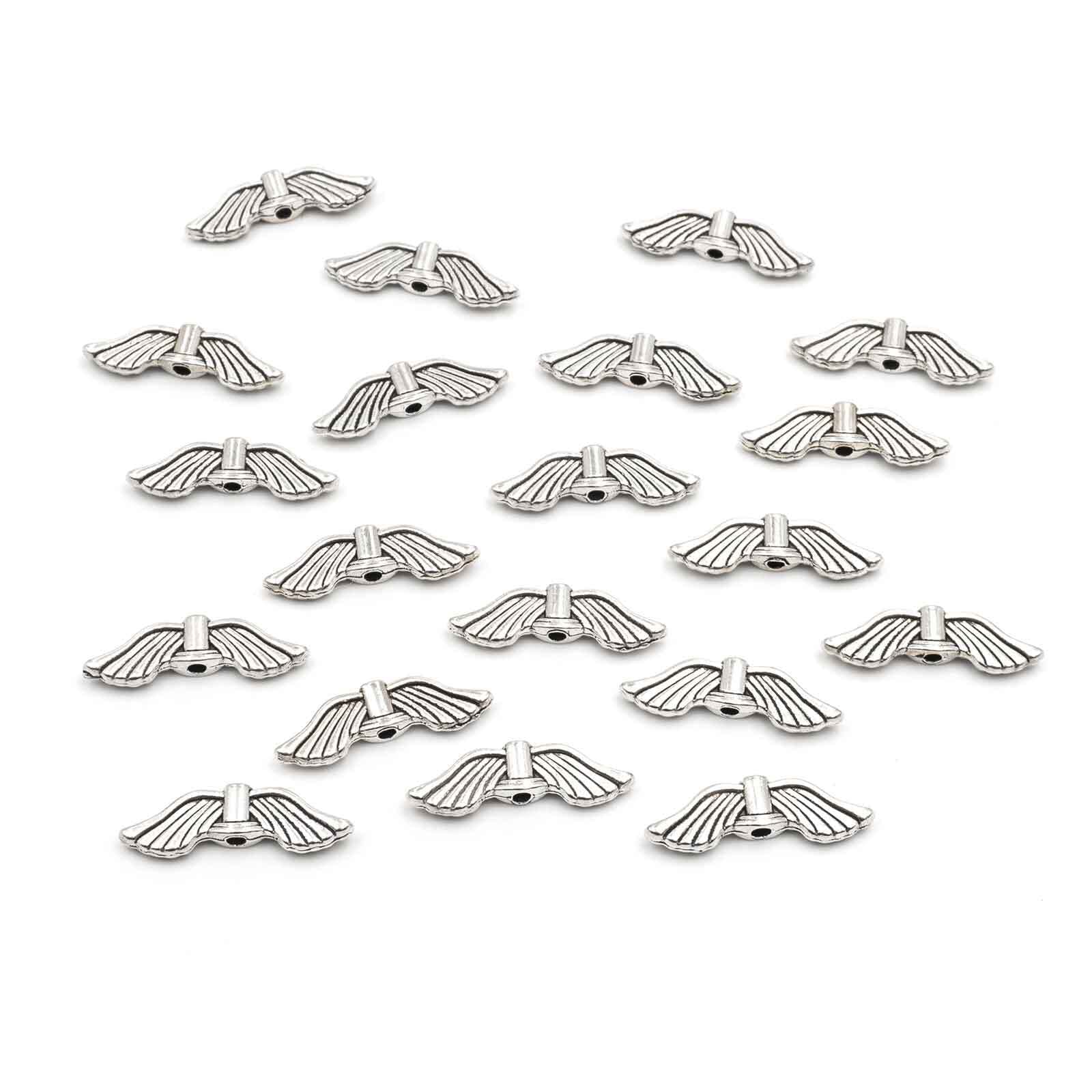 Vintageparts Angel Wings in Antique Silver 21 mm Pack of 20 for Jewellery Making