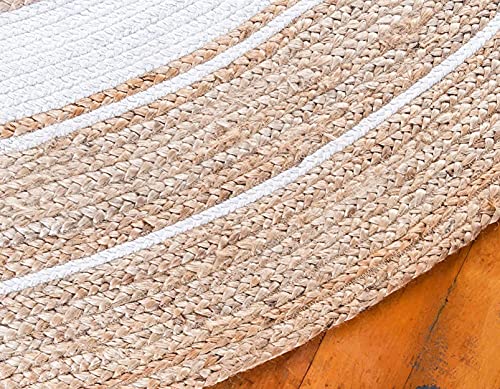 Image of Jute Braided Natural Hand Woven & Reversible Rug for Living Room Kitchen Entryway, Farmhouse Rustic Burlap Carpet Floor Mat (Whitejute, 90cm)