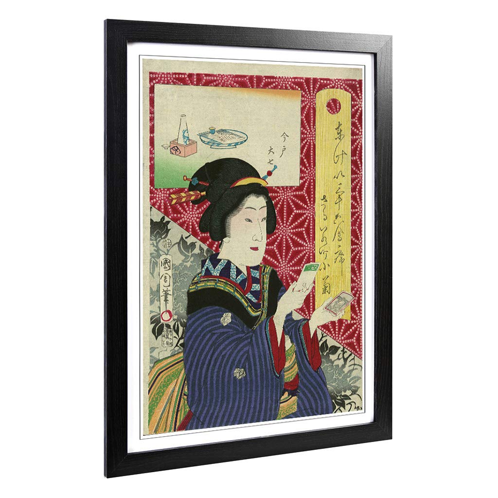Big Box Art Framed Print of Toyohara Kunichika Japanese Oriental 1 Design | Wall Art Picture | Home Decor for Kitchen, Living Room, Bedroom, Hallway, Black, A2 / 24.5x18 Inch / 62x45cm
