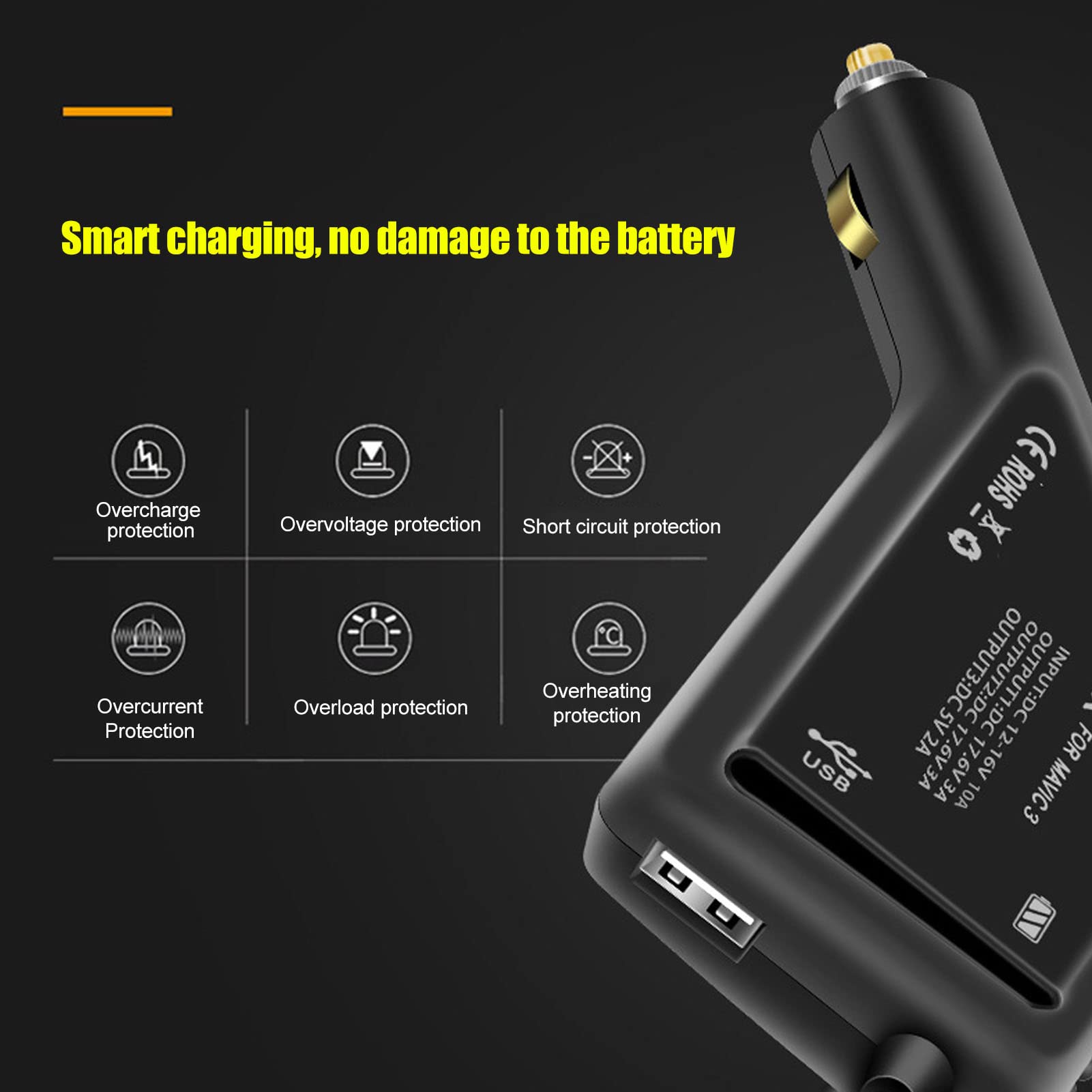 Caricabatteria per Auto a Batteria 3 in 1 Caricabatteria per Auto a Ricarica Rapida a Doppia Uscita per Drone Mavic 3 RC