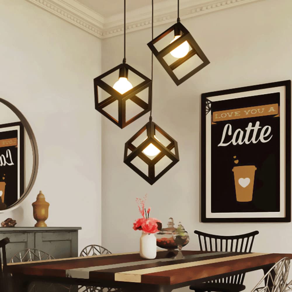 Lampa sufitowa, czarny kwadratowy żyrandol Dekoracyjny żyrandol sufitowy Kompatybilny z wyspą kuchenną Przemysłowe żyrandole V-Intage Pusta metalowa lampa wisząca