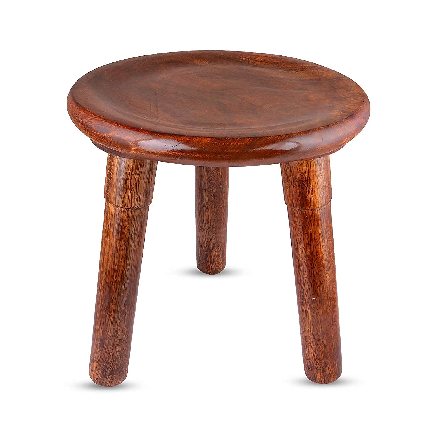 Modern End Table/Stool for Living Room Side/Corner Table -Brown Round Tabletop with 3 Foldable Legs (1, Wood)