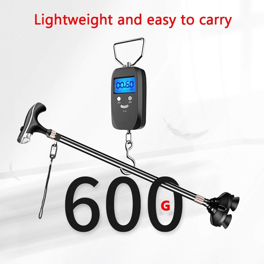 YXCKG Baston Extensible para Mayores, con Alarma de pánico, luz LED, Los Bastones de Aluminio brindan Soporte y Estabilidad adicionales, Ligero para Padres Madres Regalos (Color : Black)