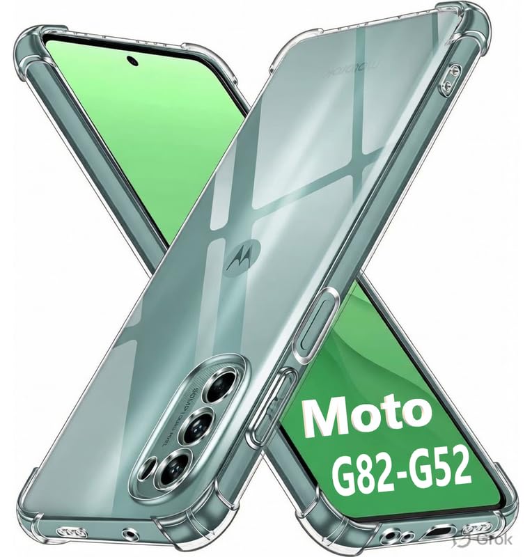 Image of Lustree Back Cover Transparent Case Compatible with Motorola G52 /G82 | Clear + TPU Case with 4 Corner Air Cushion Protection & Camera Protection | Slim& Stylus Cover