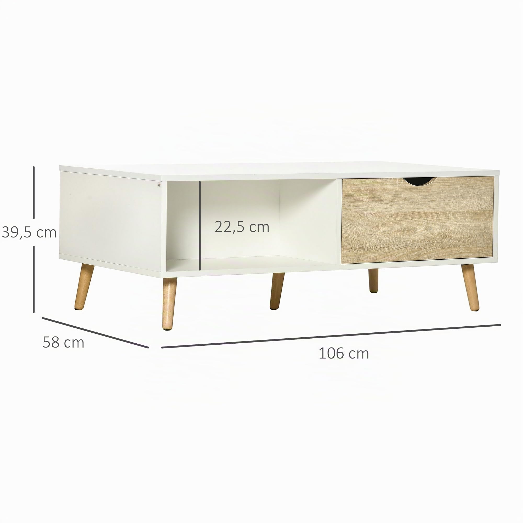 HOMCOM Mesa de Centro Mesa de Salón con 2 Cajones 106x58x39,5 cm Blanco