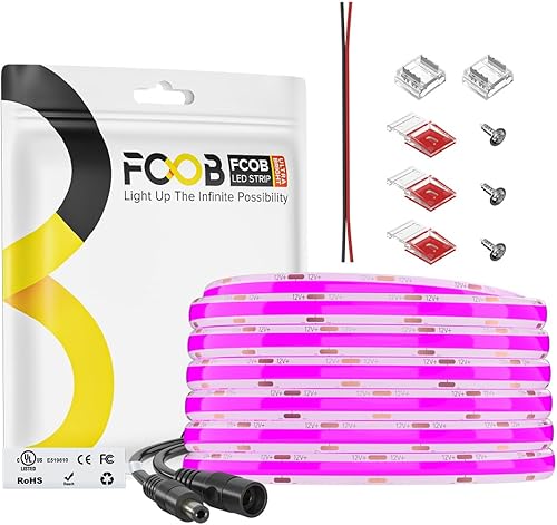 Miniatura 20 de Tira de luz LED COB de 16.4 pies, IP65, impermeable, DC12V, 3000K, blanco cálido, regulable, 320 LEDs/m, luces uniformes flexibles de alta densidad