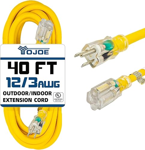 YOJOE Cable de extensión para interiores y exteriores con extremo iluminado, cable de alimentación de 3 clavijas 15A resistente a la intemperie,