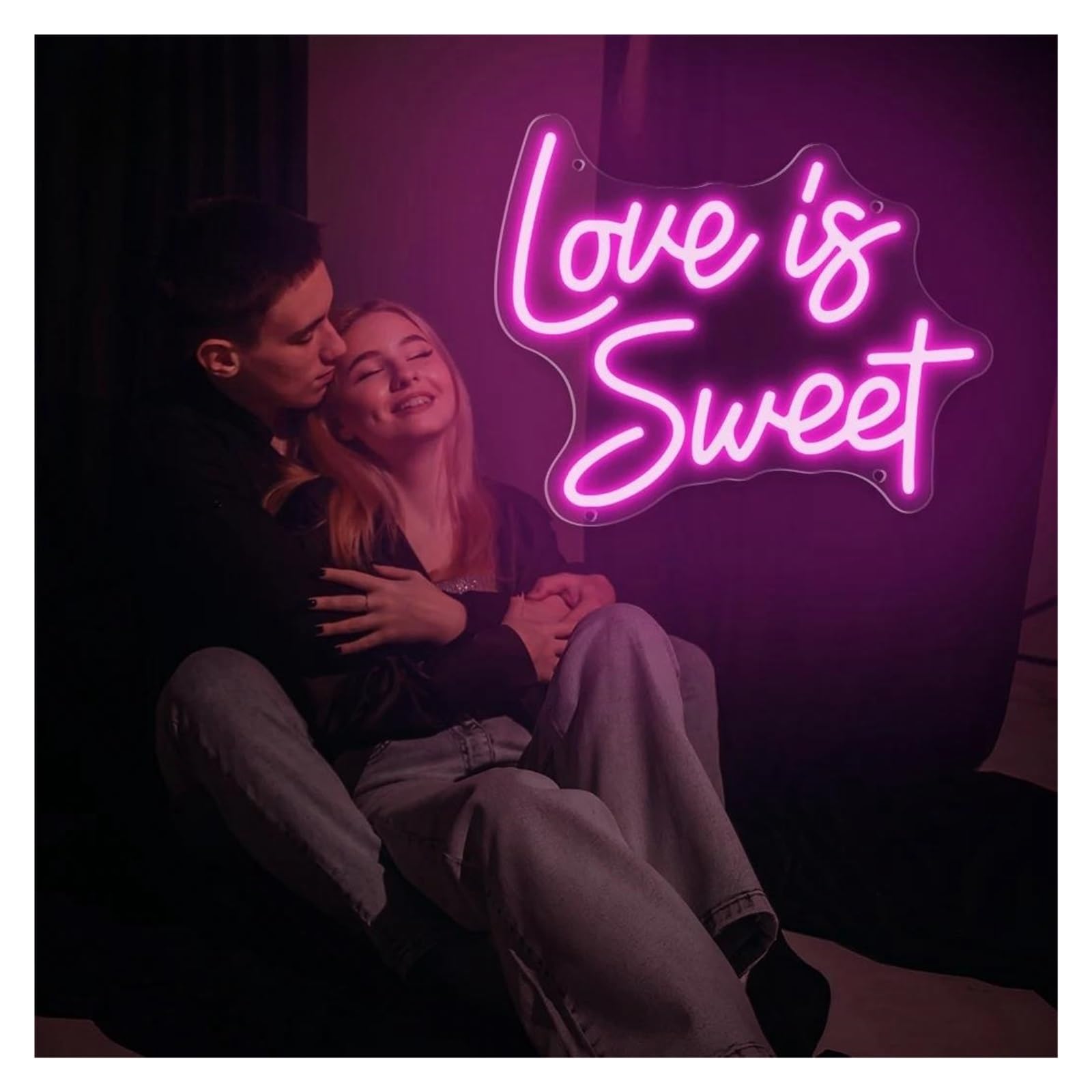 Luz de Diseño de Digital Letrero Con Letras De Luces De Neón Love Is Sweet, Decoración De Pared De Tienda De Postres Regulable Alimentada Por USB, Neón De 24,8cmx30cm