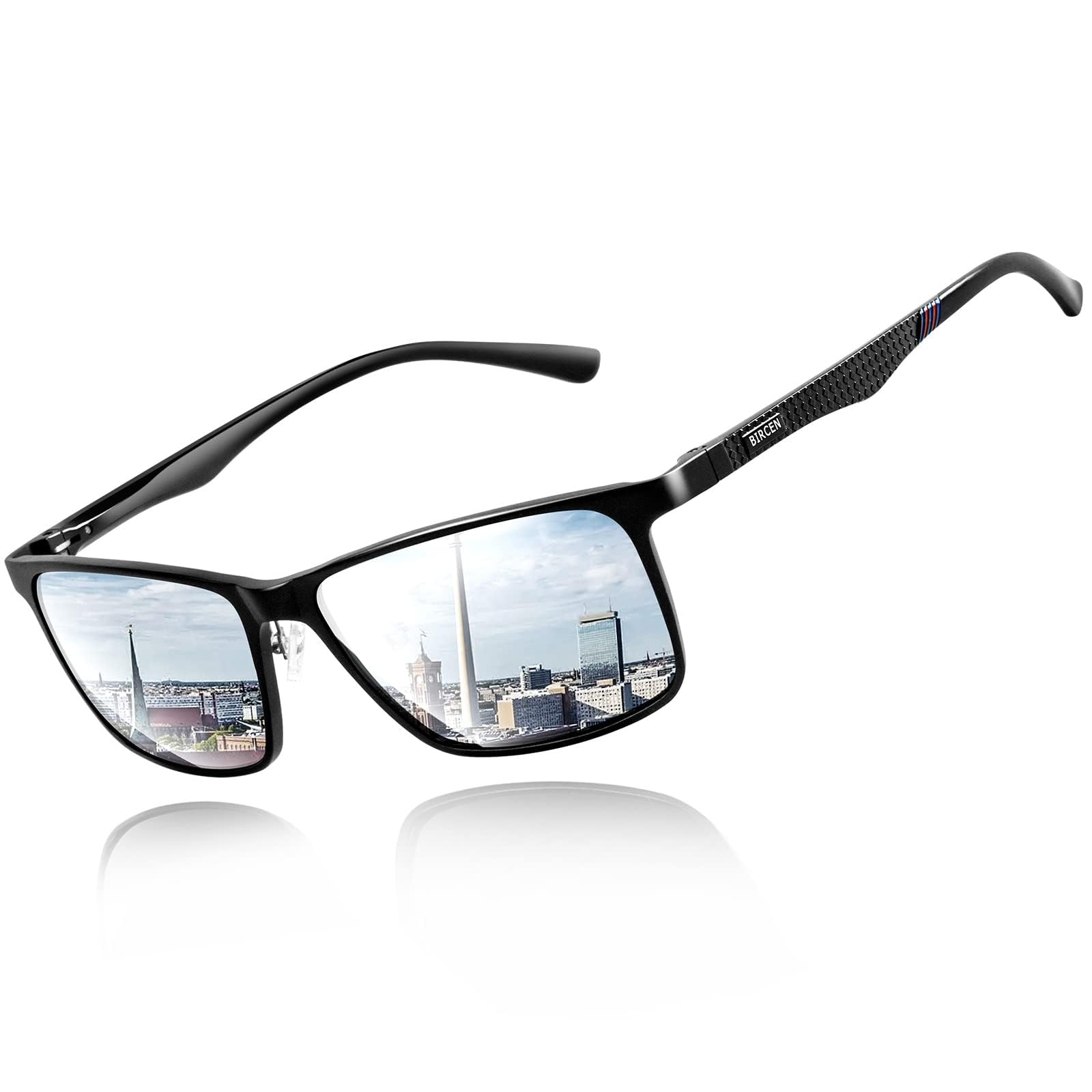 Bircen Mens Sunglasses Polarized UV Protection: Classic Shades for Men Driving Fishing with Al-Mg Metal Frame