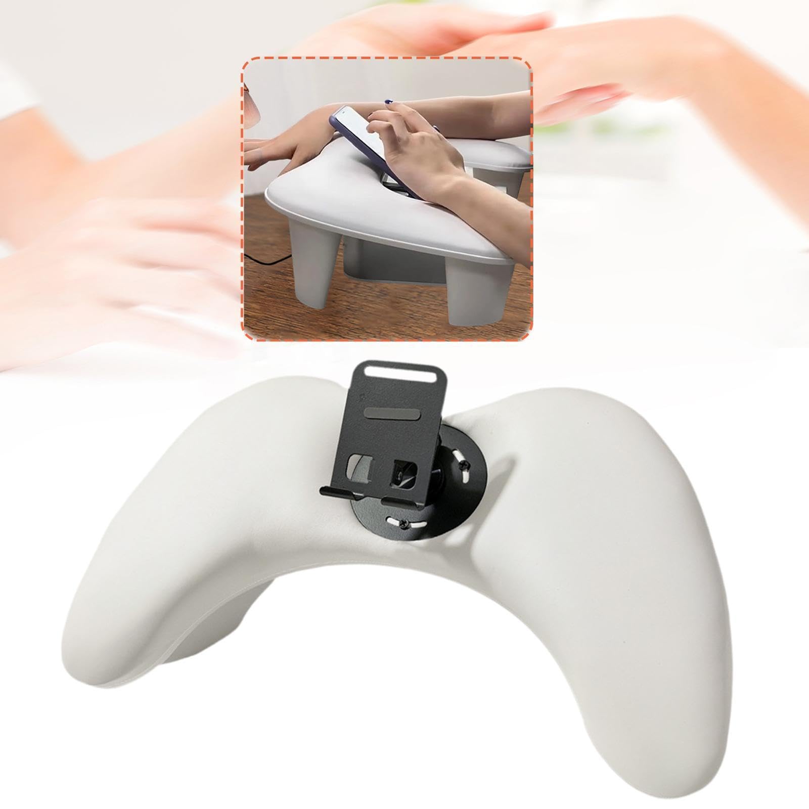 Cuscino Poggiabraccio Unghie Manicure Porta Telefono Regolabile Pelle PU Supporto Smontabile Ergonomico Adatto per Professionale, Bianco