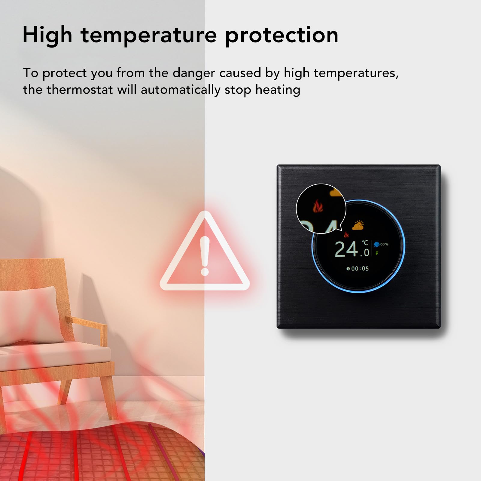 Cocoarm Termostato Inteligente WiFi para Calefacción por Suelo Radiante, PC ABS Termostato Eléctrico para Calefacción por Suelo Radiante CA 95 a 240 V, Perilla de Control de Aplicación Temporización