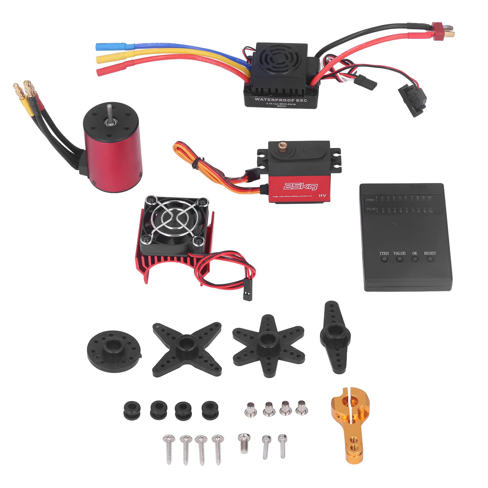 Zerodis Zestaw Silnika Bezszczotkowego 3100KV z Wodoodpornym Regulatorem 60A i Wentylatorem Chłodzącym do Samochodów RC 1/10, Części RC, Elektronika, Ulepszenia