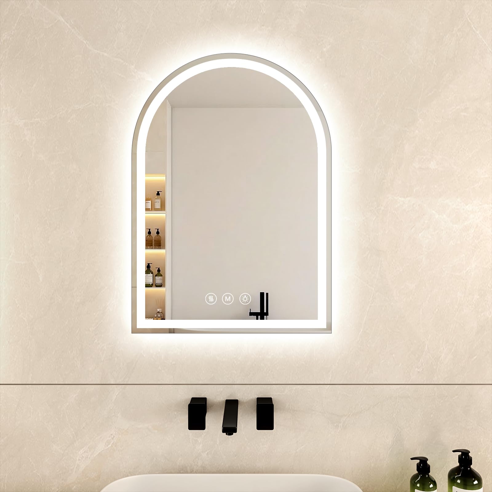 arched led bathroom mirrors with lights 20"x28" led mirror for bathroom,led vanity mirror, anti-fog,led mirrors with light, anti-fog, dimmable, 3 color, shatterproof, touch sensor