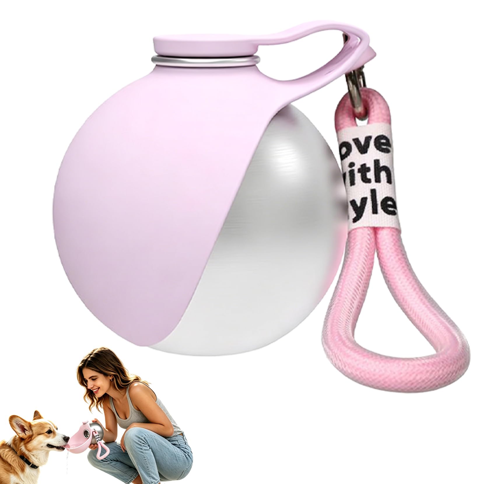 2-in-1 Portable Dog Water Bottle 285ml, Stainless Steel Pet Water Dispenser