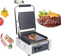 Vista 2 de Parrilla antiadherente comercial Panini Press, tostadora eléctrica comercial de sándwich a la parrilla, sartén para asar interiores, control