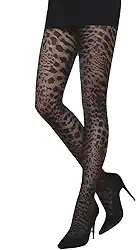 Meia-calça feminina preta LEOPARD ANIMAL PRINT micro malha meia arrastão | WILD CAT 01 da Gatta [Feita na Europa], Preto, 2(S)