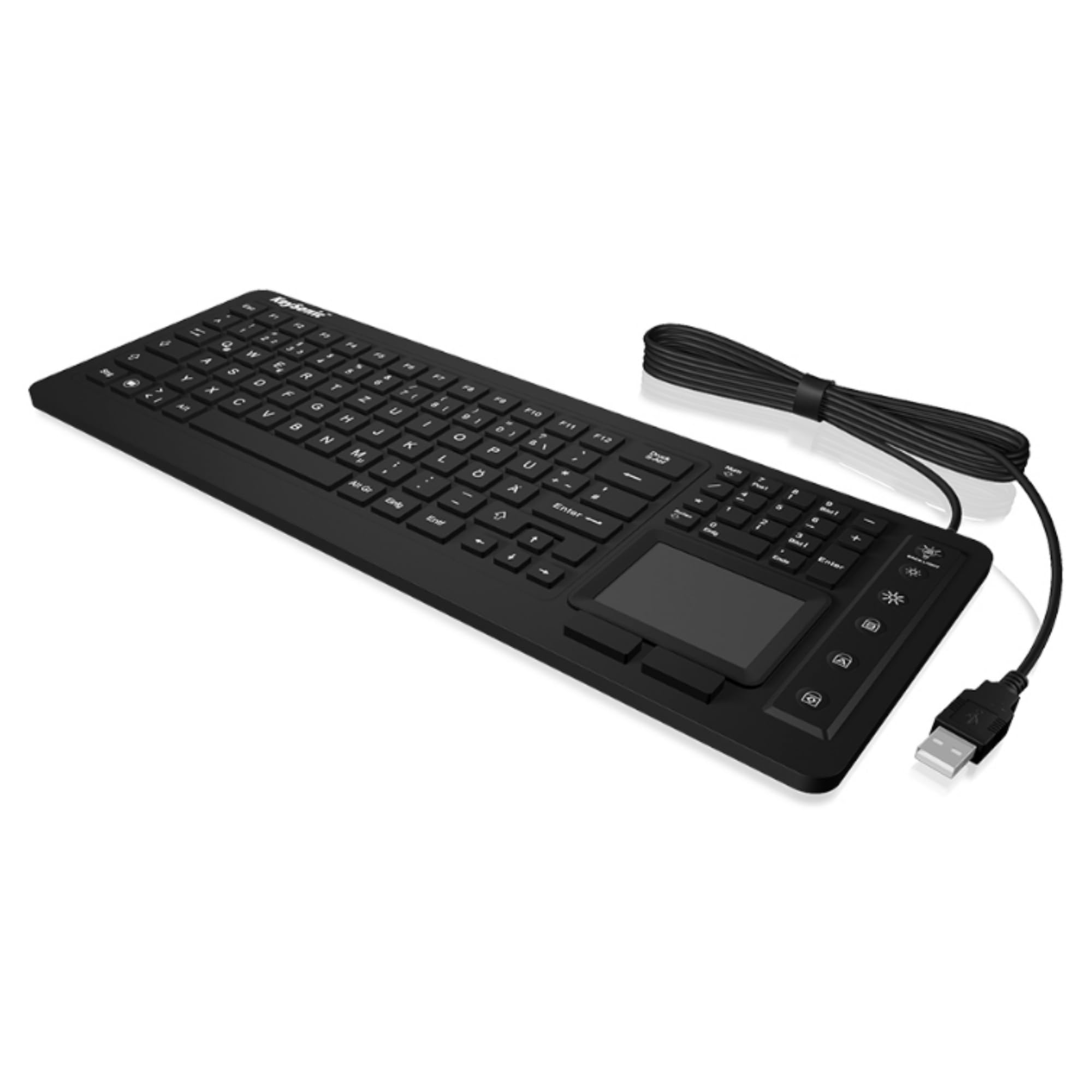 KeySonic 28036 KSK-6231 INEL (DE) Industrie Tastatur, USB-kabelgebunden mit Touchpad, wasserdicht, staubdicht (IP68), Silikon, schwarz